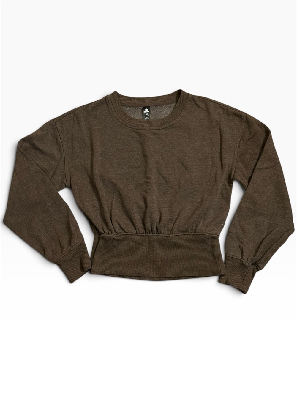 90 Degree Women’s Brown Cropped Sweatshirt w/ Crew Neckline, Ribbed Cuffs &Waist